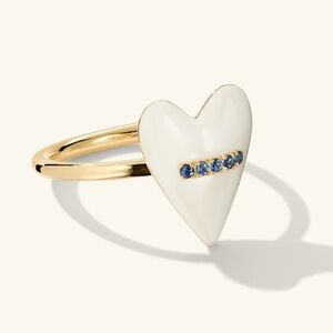 Mejuri Heart Enamel Ring with Blue Sapphires - size 7